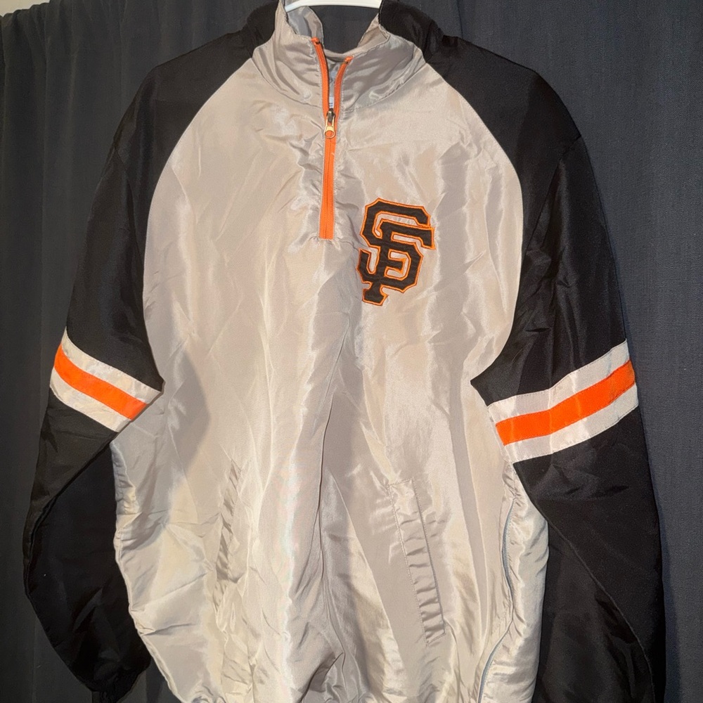 San Francisco Giants MLB Half Zip Windbreaker Jacket | Black Gray Orange ⚾️